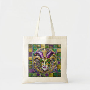 Tote Bag Masque Mardi Gras Jester Vert Or
