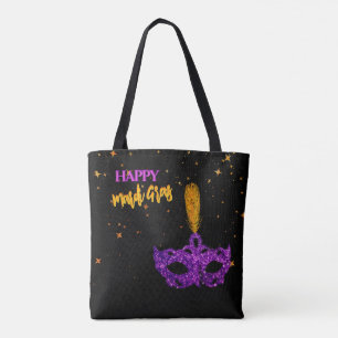 Tote Bag Masque personnalisé violet et orange avec étincell