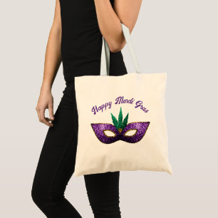 Tote Bag Masque vert pourpre Étincelles Joyeux Mardi Gras