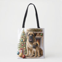 Mastiff Dogue de Bordeaux cheminée Noël