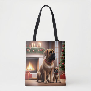 Tote Bag Mastiff Dogue de Noël Cheminée