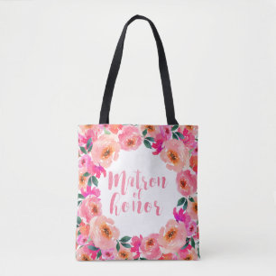 Tote Bag Matron d'honneur Rustique rose aquarelle Floral