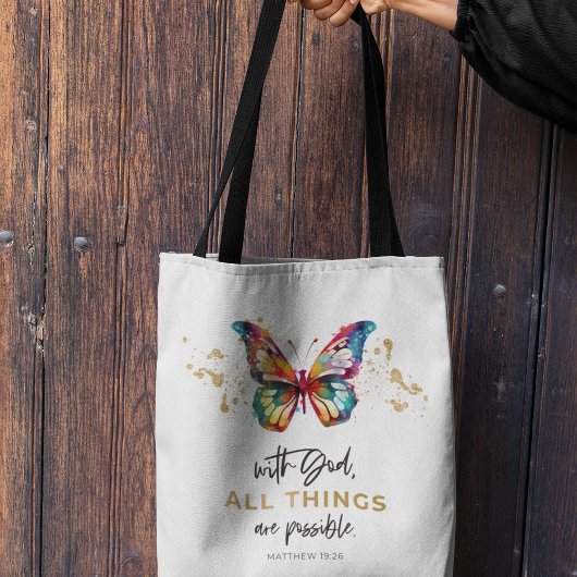 Tote Bag Matthieu 19:26 Tout est possible papillon