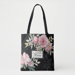 Tote Bag Matthieu 28:20 Je Suis Avec Vous Toujours Rose Flo
