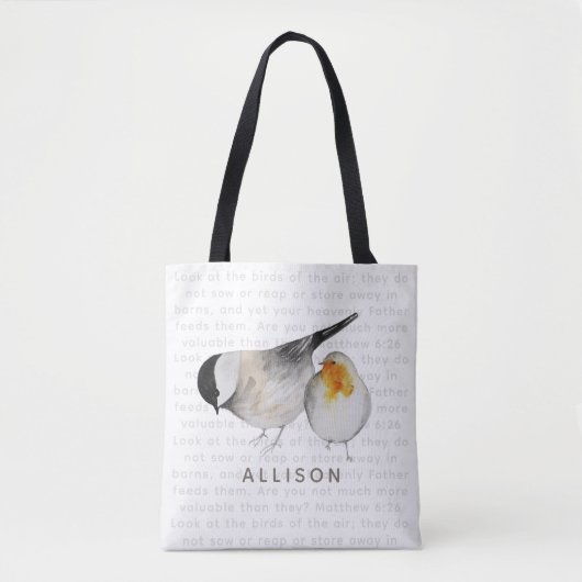Tote Bag Matthieu 6:26 Aquarelle Oiseaux (Devant)