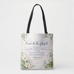 Tote Bag Matthieu 6:28-29 - Aquarelle Maison de Ferme Rusti