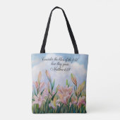 Tote Bag Matthieu 6:28 Aquarelle Lys (Dos)