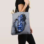 Tote Bag Mauvaise fille face bleu gris (De près)