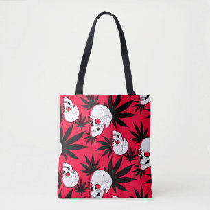 Tote Bag Mauvaises herbes et crânes en rouge
