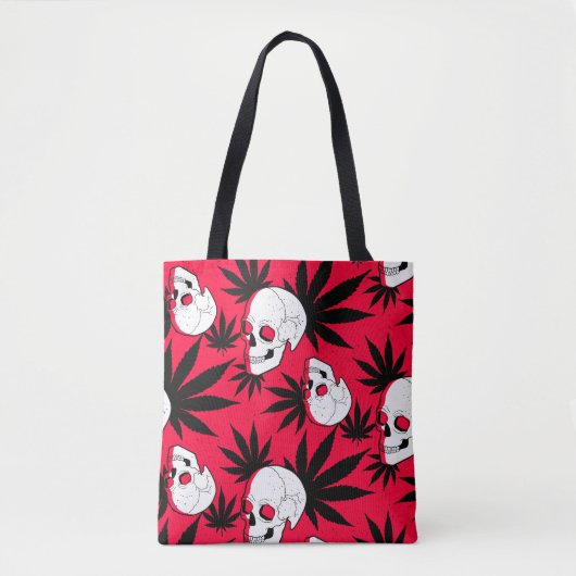 Tote Bag Mauvaises herbes et crânes sur le rouge (Devant)