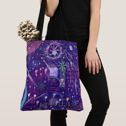 Tote Bag Maximalist Abstract on Purple (De près)