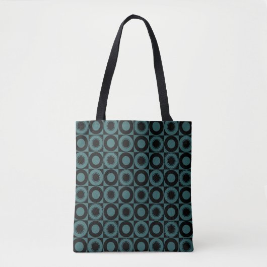 Tote Bag Mazipoodé Mi-Siècle Vérifier bleu sur noir (Devant)