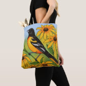 Tote Bag MD State Bird Oriole & Black eyed Susan Flower (De près)