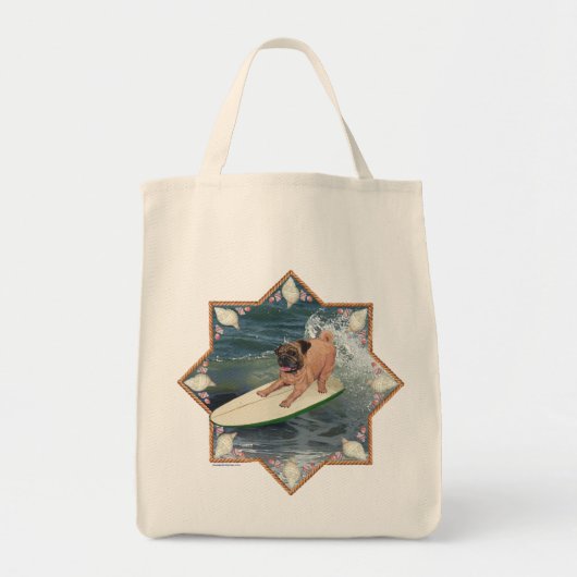 Tote Bag Mec surfeur Pug (Devant)