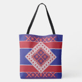 Tote Bag Médaillon d'art populaire letton rouge et bleu géo (Dos)