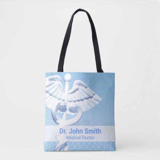 Tote Bag Médicale blanc 3D Caduceus Blue Design (Devant)