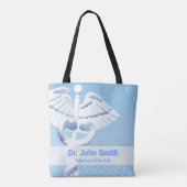 Tote Bag Médicale blanc 3D Caduceus Blue Design (Dos)