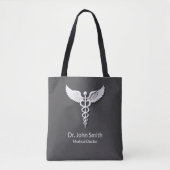 Tote Bag Médicale blanc détaillé Caduceus gris chaud (Devant)