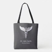 Tote Bag Médicale blanc détaillé Caduceus gris chaud (Dos)