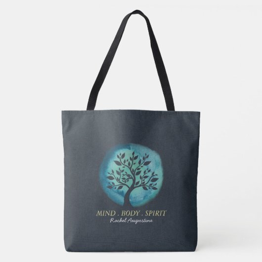 Tote Bag Méditation Yoga Instructeur Elégant Aquarelle Arbr (Devant)