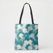 Tote Bag Méduse En Bleu Océan Été Saison Monogramme (Devant)