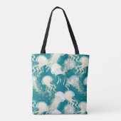 Tote Bag Méduse En Bleu Océan Été Saison Monogramme (Dos)