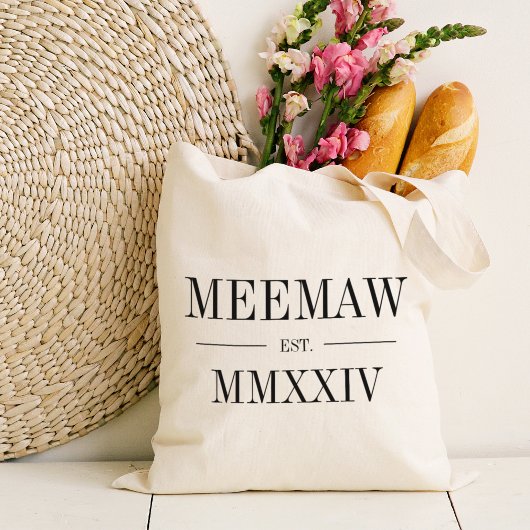 Tote Bag Meemaw Roman Numeral Année Créée