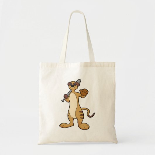 Tote Bag Meerkat comme joueur de baseball avec batte de bas (Devant)