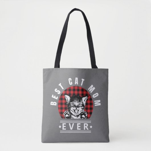 Tote Bag Meilleur Chat Maman Jamais Buffalo Plaid (Devant)