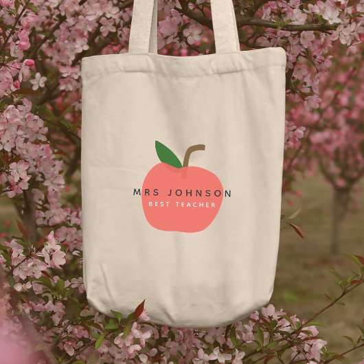 Tote Bag Meilleur enseignant | Apple Cute Fun Nom Moderne S