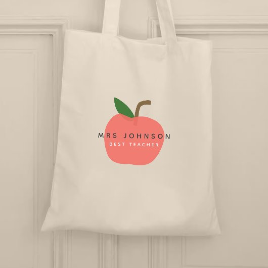 Tote Bag Meilleur enseignant | Apple Cute Fun Nom Moderne S