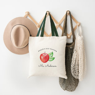 Tote Bag Meilleur enseignant du monde Pomme personnalisée