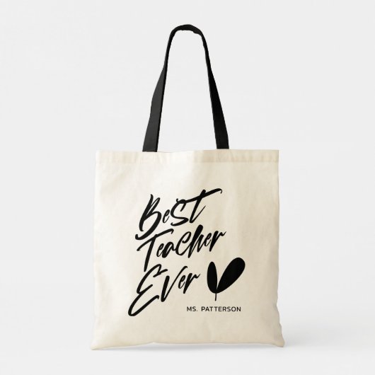 Tote Bag Meilleur Enseignant jamais moderne Script noir Nom (Dos)