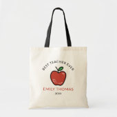 Tote Bag Meilleur enseignant jamais Red Apple Merci personn (Devant)