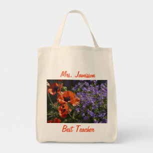 Tote Bag Meilleur Enseignant Poppies Florales Appréciation