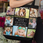 Tote Bag Meilleur grand-mère 8 photo noir collage photo<br><div class="desc">Un joli cadeau pour la meilleure grand-mère du monde, ce sac fourre-tout photo collage de famille de huit photo peut être personnalisé avec 8 photos de petits-enfants, enfants, autres membres de la famille, animaux de compagnie, etc. Personnalisez l'expression "Meilleure grand-mère du monde" et si elle est appelée "grand-mère", "Nana", "grand-mère",...</div>