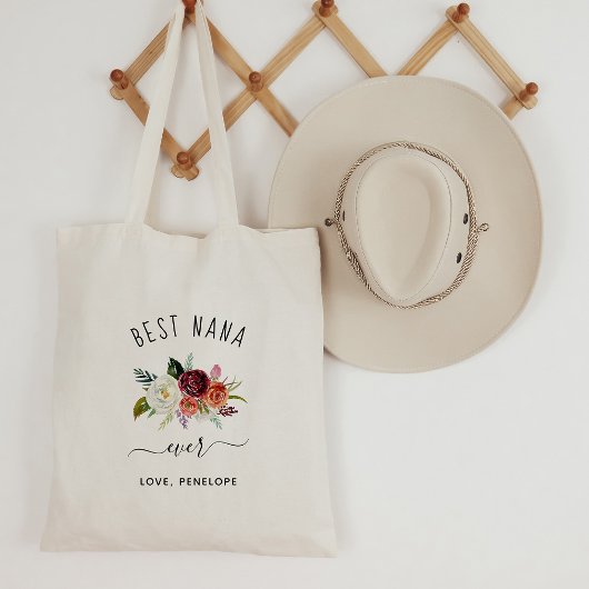 Tote Bag Meilleur Nana | Floral tendance Boho Bourgogne