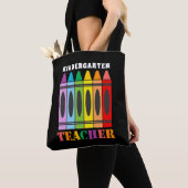 Tote Bag Meilleur professeur de maternelle au monde Rainbow (De près)