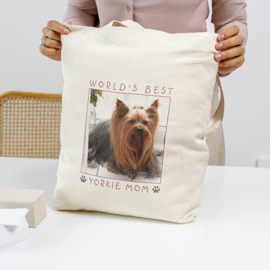 Tote Bag Meilleur Yorkie Maman Empreintes de pattes rose gr