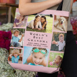 Tote Bag Meilleure grand-mère 8 photo Collage rose<br><div class="desc">Un cadeau pour la meilleure grand-mère du monde, ce sac fourre-tout photo collage de famille de huit photo rose peut être personnalisé avec 8 photos de petits-enfants, enfants, autres membres de la famille, animaux de compagnie, etc. Personnalisez l'expression "Meilleure grand-mère du monde" et si elle est appelée "grand-mère", "Nana", "grand-mère",...</div>