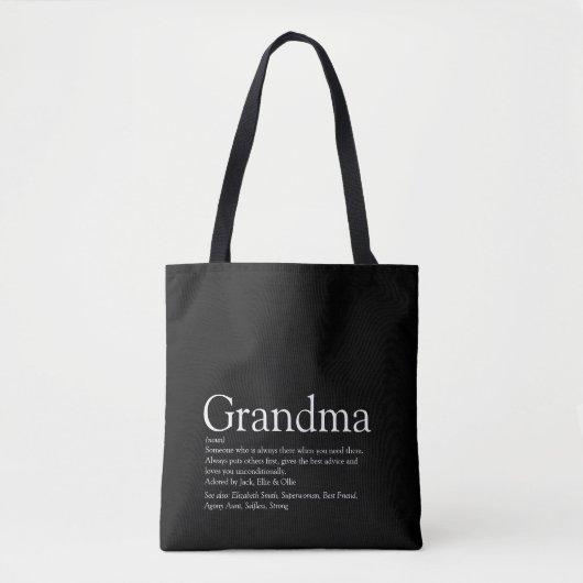 Tote Bag Meilleure Grand-mère du Monde, Définition de Grand (Devant)