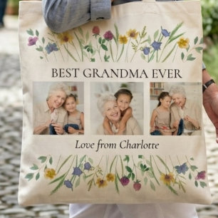 Tote Bag Meilleure Grand-mère Florale Photo