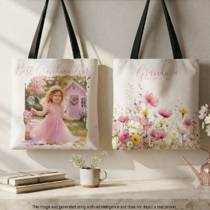 Tote Bag Meilleure grand-mère jamais photo rose fleur sauva