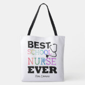 Tote Bag Meilleure infirmière colorée personnalisée d'école (Dos)