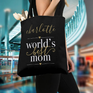 Tote Bag Meilleure Maman au Monde Personnalisée Noir et Or