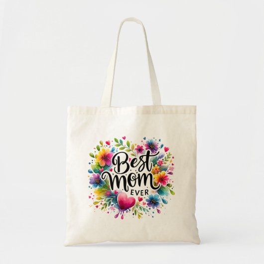Tote Bag Meilleure Maman Coeurs et Fleurs (Devant)