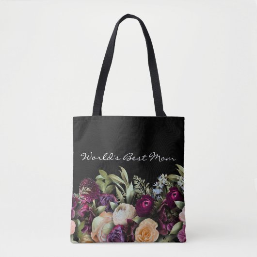 Tote Bag Meilleure maman du monde Élégante Moody foncé flor (Devant)