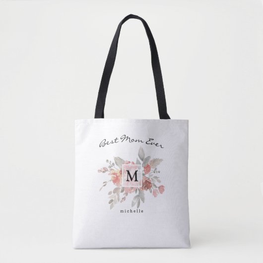 Tote Bag Meilleure maman Élégant Blush Rose Floral Monogram (Devant)
