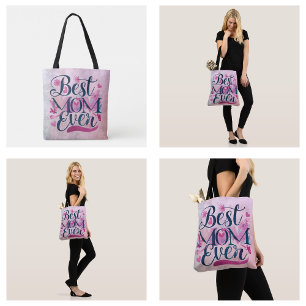 Tote Bag Meilleure Maman Ever Cœurs Roses Papillons et Flor