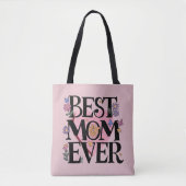 Tote Bag Meilleure Maman Fleurs Et Coeur Rose (Devant)